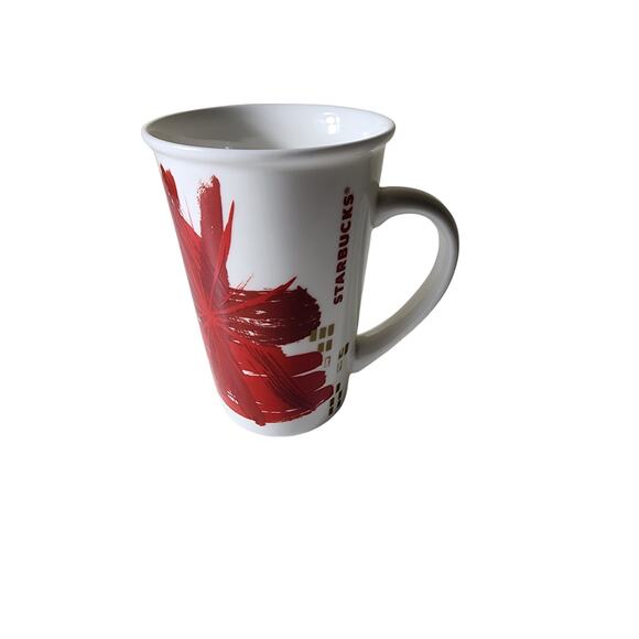 STARBUCKS 2014 White Red Abstract Print 12oz. Tall Tea Coffee Mug - Picture 1 of 6